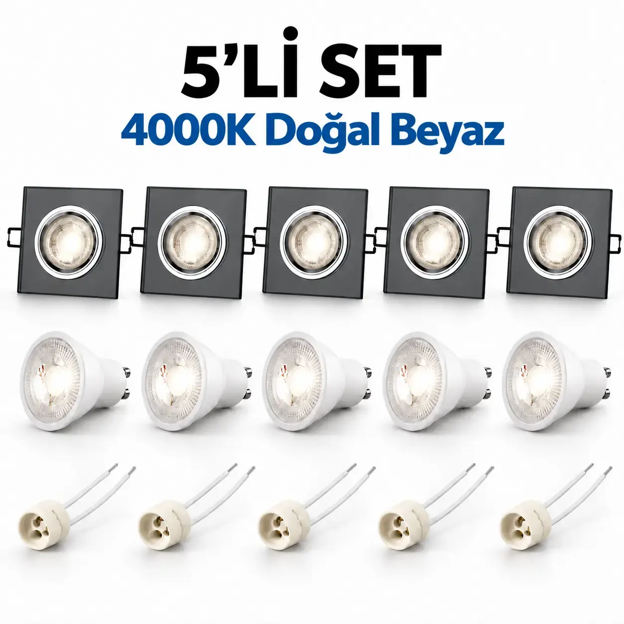 Cata Yeşim Kare CT-6647 GU10 Spot Takımı 4000K Doğal Beyaz Renk 5 li Set