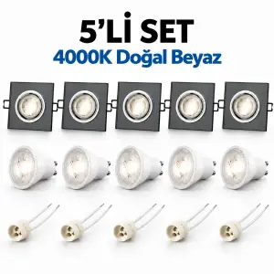 Cata Yeşim Kare CT-6647 GU10 Spot Takımı 4000K Doğal Beyaz Renk 5 li Set