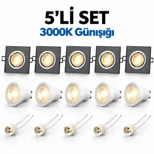 Cata Yeşim Kare CT-6647 GU10 Spot Takımı 3000K Günışığı Renk 5 li Set