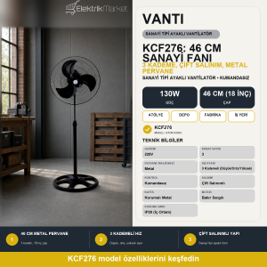 Vanti 130 Watt Sanayi Ayaklı Vantilatör Metal Pervane 46cm (19inç) KCF276