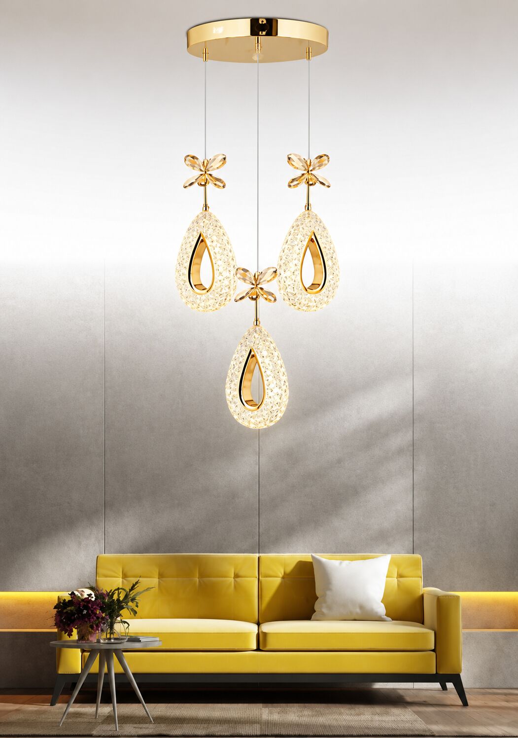 Nord Light 3'lü Damla Sarkıt 3 Renk Ledli Avize Gold NL-1014
