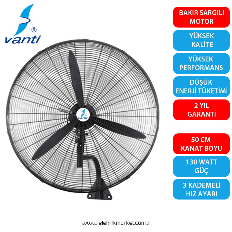 Vanti Sanayi Tipi Duvar Tipi Vantilatör 50 cm- KCF290 DV
