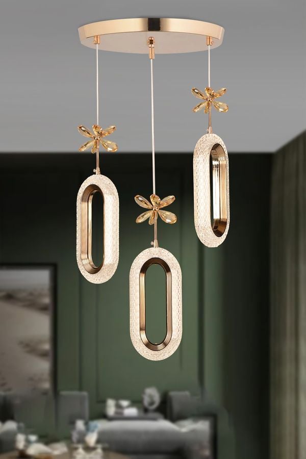 Nord Light 3'lü Halka Sarkıt 3 Renk Ledli Avize  Gold NL-1018