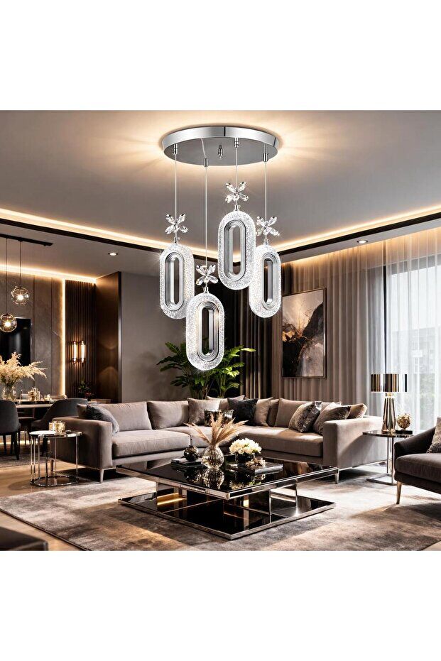 Nord Light 4'lü Halka Sarkıt 3 Renk Ledli Avize Krom NL-1021