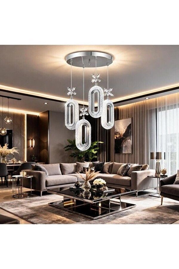 Nord Light 4'lü Halka Sarkıt 3 Renk Ledli Avize Krom NL-1021