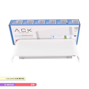 ACK 6W 4000K Naturel Beyaz 9 cm X 23 cm LED Duvar Armatürü Beyaz AH07-03210