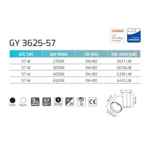 Goya 57W 6500K Beyaz Işık Ray Tipi Led Monofaze Soketli  GY 3625-57