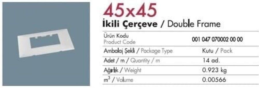Mutlusan 100x37/50 İçin 45x45 P.M.Seti (İkili) Yeni-  001 047 070002 00 00
