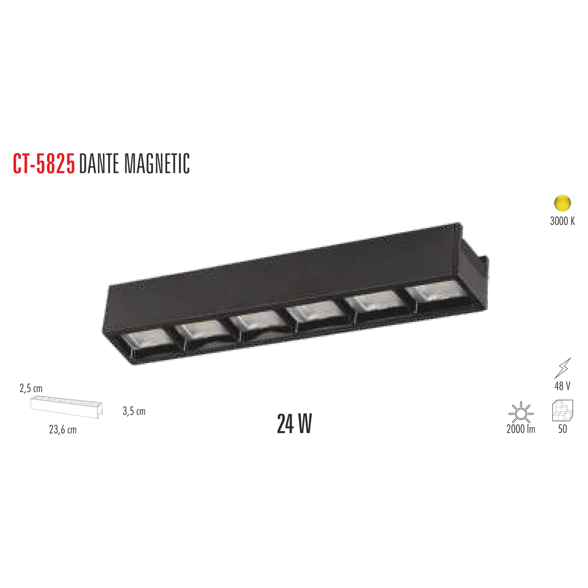CATA 24W DANTE Magnet Led Spot SİYAH (Günışığı) CT-5825G