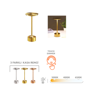 K2 3 Fonksiyonlu Masa Lambası Altın Renk KML112