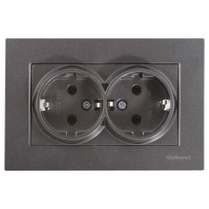 Mutlusan  İkili Topraklı Priz Rita Metalik Füme 2220 202 0295 (Çerçeve Dahil)