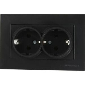 Mutlusan  İkili Topraklı Priz Rita Metalik Siyah 2220 202 0284 (Çerçeve Dahil)