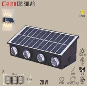 Cata 20 Watt Dış Mekan Modern Aplik Kos Solar 3200K CT-8010