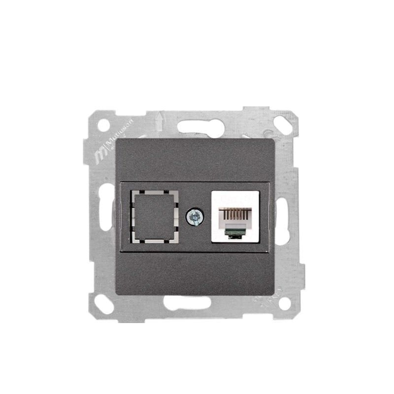 Mutlusan Mek+Tuş Telefon Prizi 1Xrj12 Cat3 Antrasit 2200 125 0186 (Çerçeve Hariç)