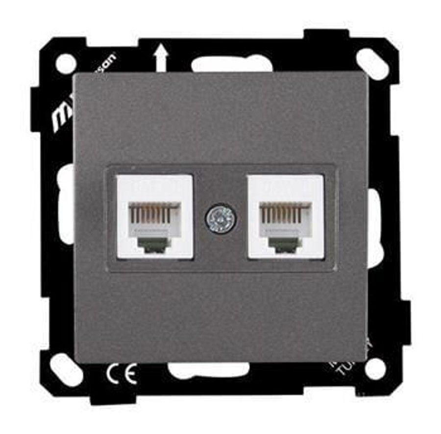 Mutlusan Mek+Tuş Telefon Prizi 2Xrj12 Cat3 Metalik Antrasit 2200 126 0186 (Çerçeve Hariç)