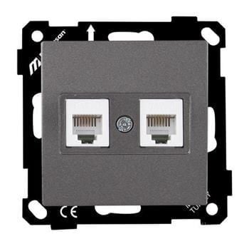 Mutlusan Mek+Tuş Telefon Prizi 2Xrj12 Cat3 Metalik Antrasit 2200 126 0186 (Çerçeve Hariç)