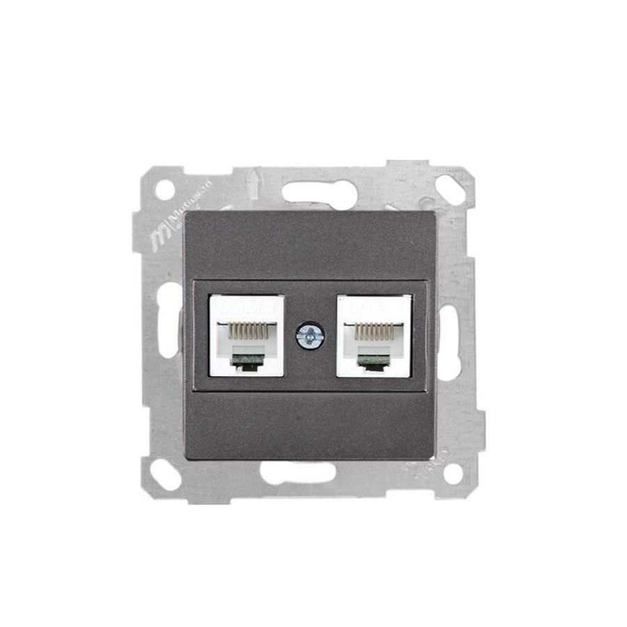 Mutlusan Mek+Tuş Data Prizi 2*Rj45 Cat5e Antrasit-  2200 138 0186 (Çerçeve Hariç)