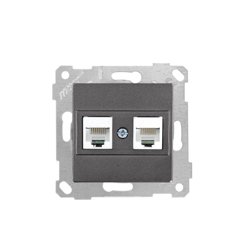 Mutlusan Mek+Tuş Data Prizi 2*Rj45 Cat5e Antrasit-  2200 138 0186 (Çerçeve Hariç)