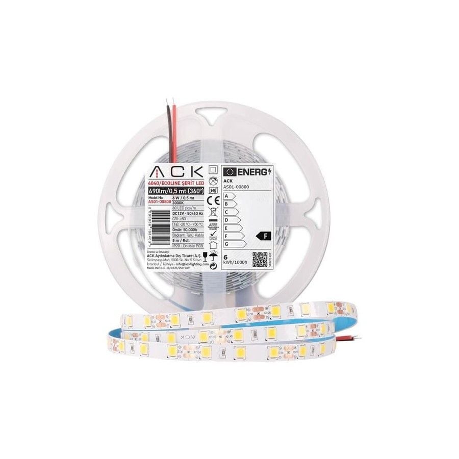 ACK 3000K Gün Işığı 7W 4040 60 LED'li Şerit LED AS01-00800