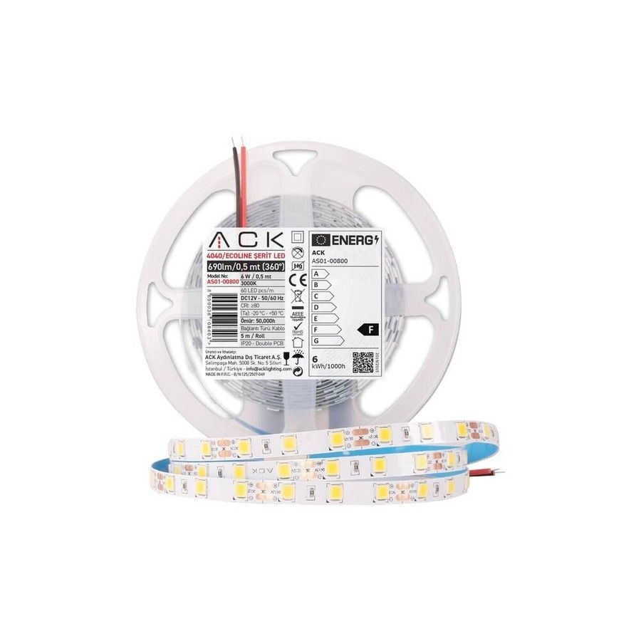 ACK 6500K Beyaz Işık 7W 4040 60 LED'li Şerit LED AS01-00803