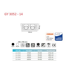 Goya 2x14 W COB Ledli Mağaza Armatürleri Goya GY 3052