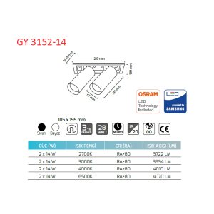Goya 2x14 W COB Ledli Mağaza Armatürleri Goya GY 3152