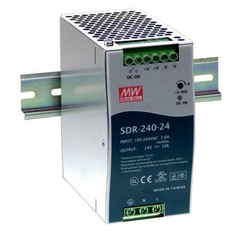 MEANWELL- SDR-240-24 24Vdc 10.0Amp DIN Rail  Ray Montaj