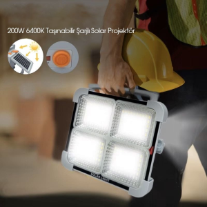 Cata 200W 6400K Taşınabilir Şarjlı Solar Projektör CT-4698