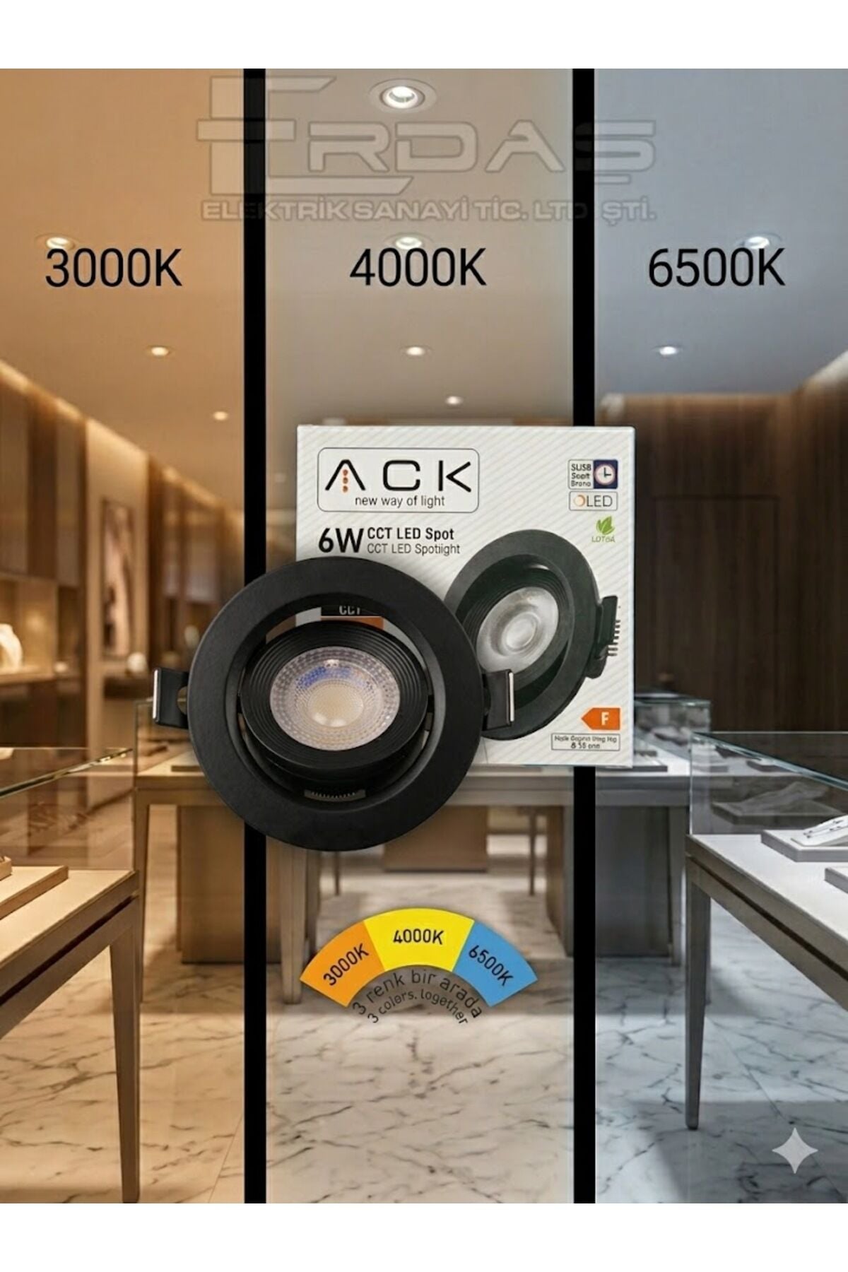ACK Led Spot Downlİght 6W Siyah Çerçeve CCT IP20 AD01-00691