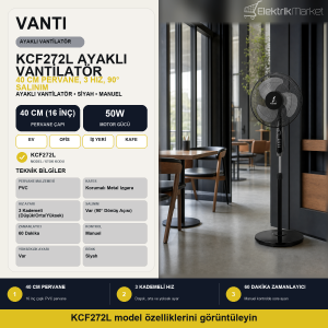 Vanti KCF272L Siyah Ayaklı Vantilatör 40cm (16inç)