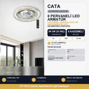 Cata Kristal LED Armatürlü Vantilatör 56cm (23inç) CT-3012