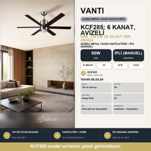 Vanti 60W 120cm (48inç) Avizeli Metal Tavan 6 Kanatlı Vantilatör KCF285