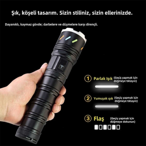 Hasuba HS-200 USB Şarjlı Metal El Feneri – 1500 Lümen, 1000 Metre