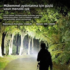 Hasuba HS-200 USB Şarjlı Metal El Feneri – 1500 Lümen, 1000 Metre