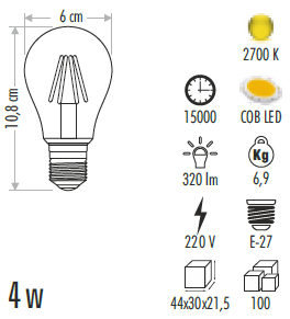 Cata 4W 2700K  Rustik Led Ampul CT-4285
