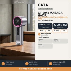 Cata Nefes Şarjlı El Vantilatörü 17cm (7inç) CT-9948