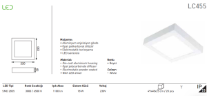 Jupiter 18W Sıva Üstü Kare Led Panel LC455 6500K Beyaz Işık