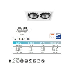 Goya Dimlenebilir 2x30W COB Led Downlight 17X31,6X13 cm GY 3042 30 Dim