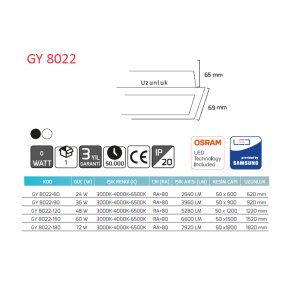Goya 65w 152cm Sıva Altı Led Linear Armatür GY 8022-150