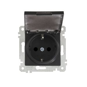 Mutlusan Mek+Tuş Kapaklı Topraklı Priz Metalik Siyah- 2200 610 0284 (Çerçeve Hariç)