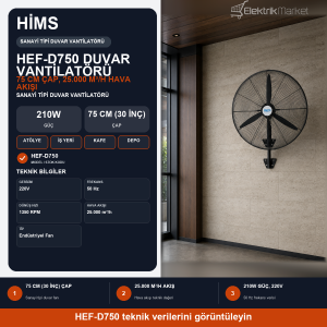 Hims 75cm (30inç) Sanayi Tipi Duvar Tipi Vantilatör 210w HEF-D750