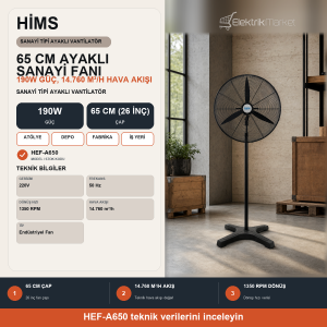 Hims 65cm (26inç) Sanayi Tipi Ayaklı Vantilatör 190w HEF-A650