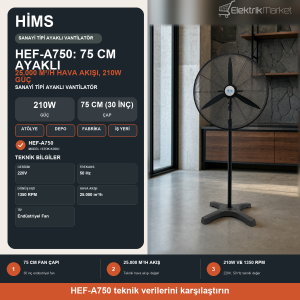 Hims 75cm (30inç) Sanayi Tipi Ayaklı Vantilatör 210w HEF-A750