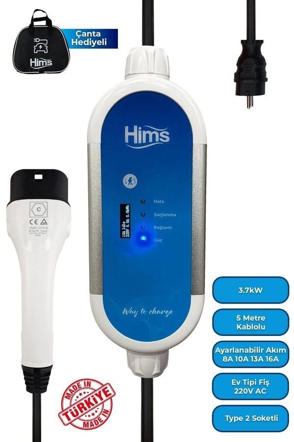 Hims HCTK-G-3 3.7kW Ev Tipi Taşınabilir Elektrikli Araç Şarj Cihazı